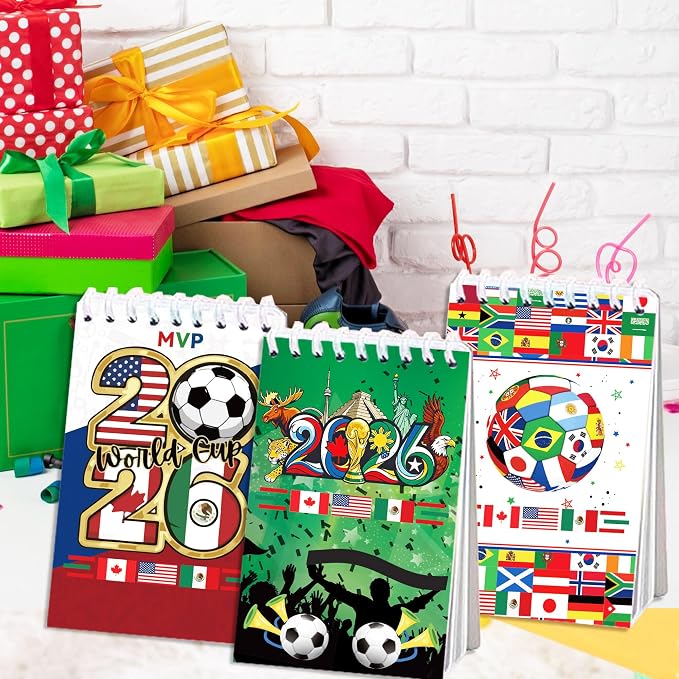 World Cup Spiral Notebooks 24 Pcs, 2.36 x 3.94 Inch Small Notebooks 16 Sheets 32 Pages, 2026 Canada Mexico Soccer Coil Memo Pads Bulk for Game Day, School Supplies, Soccer Party Favors