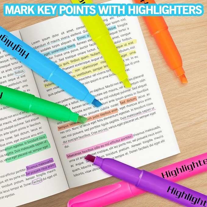 YEGEER Highlighters, Chisel Tip Dry-Quickly Highlighter Markers, 300 Count-6 Assorted Colors Highlighters Bulk Pack for Adult Kids, Office Classroom Must Have, School Supplies for Teachers
