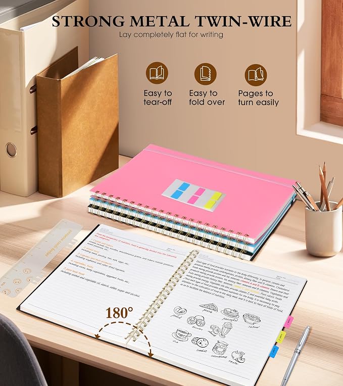 UEBZFOCS Spiral Notebook Journal 8.5” x 11”, Lined Notebooks for Women Men, A4 Large College Ruled Journal, 100 GSM Paper, Plastic Hardcover Spiral Bound Journals for Work School Business, Blue