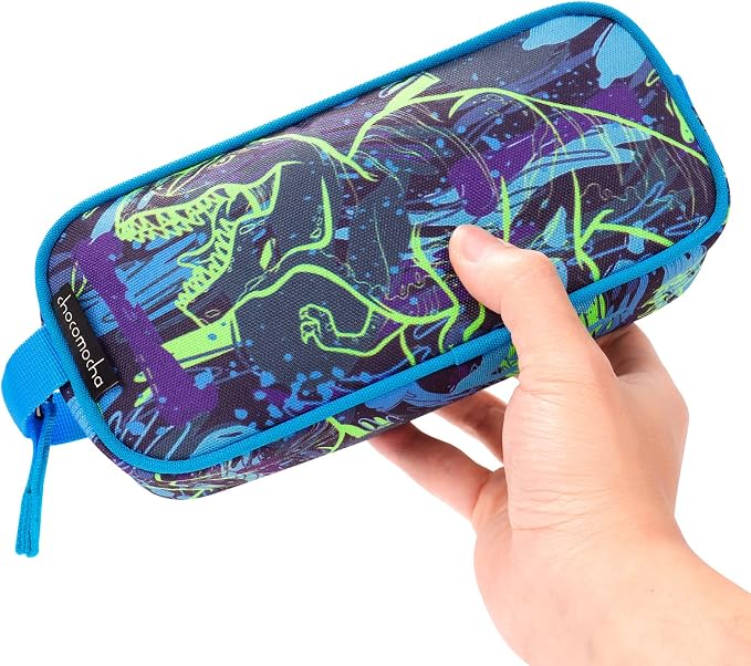 Choco Mocha Kids Pencil Case for Boys, Soft Zipper Pencil Pouch for Boys, Kids Pencil Case for School Dinosaur Pencil Bag for Toddler Boy, Navy Blue