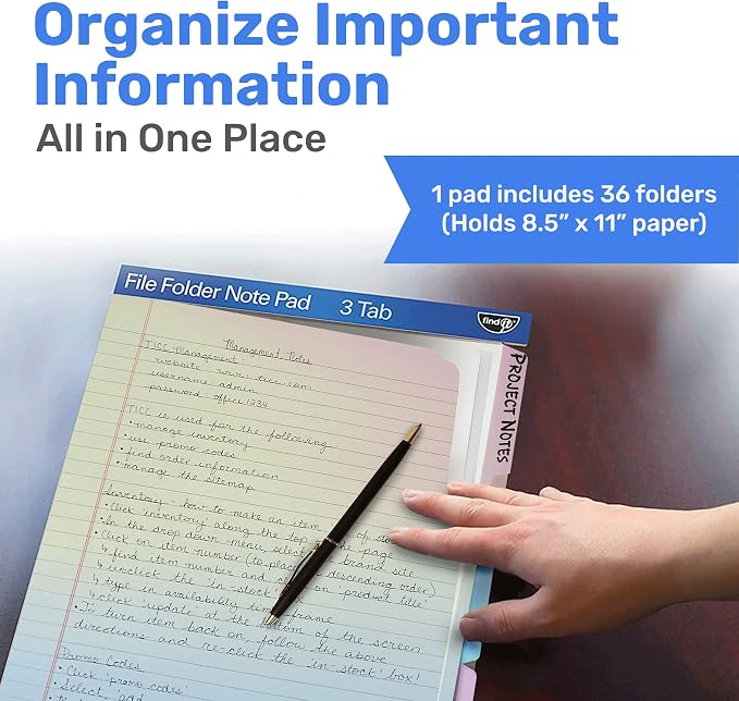 Find It File Folder Notepad - Pack of 36-9.5 x 12.5 Inch Notebook Organizer Folders for Filing, Document, and Clipboard Organization - Rainbow | Wide-ruled clipboard-style pages, tear-out perforated sheets, great for office, home, and school filing org...