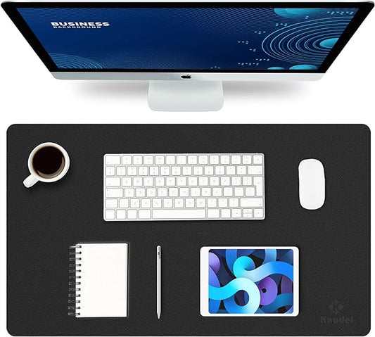 K KNODEL Small Office Desk Mat, Leather Mouse Pad (23.6"x13.8", Black) | Desk Pad, Keyboard Pad, Computer and Laptop Mat, Desktop Protector and Cover, Writing Pad and Blotter for Home Office