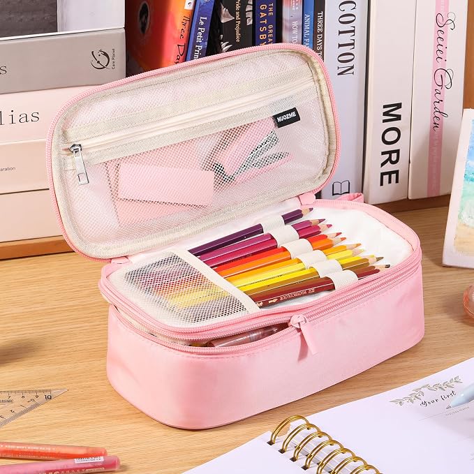 Cute Large Pencil Case Pouch,Personalized Initial Pencil Bag for Girls Boy | Multiple Pockets With Smooth Dual-Zipper, Big Capacity Aesthetic Pen Case Bag For Kids College Art School Gift