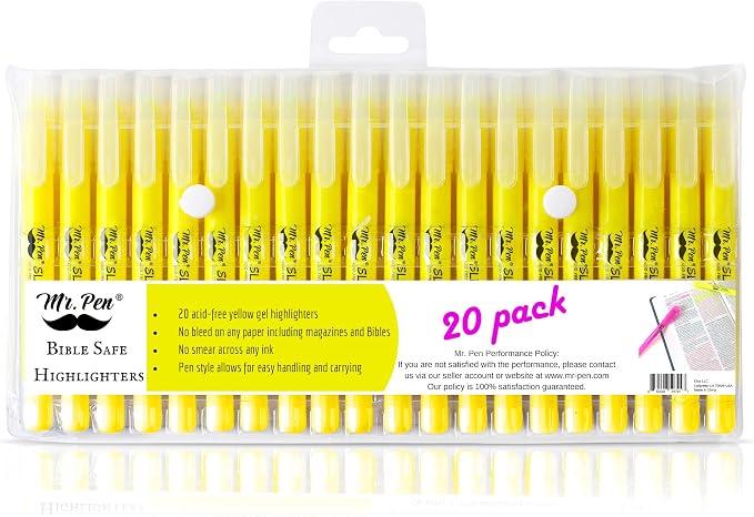 Mr. Pen- Yellow Gel Highlighter, 20 Pack | Bulk Twist-Up Bible Highlighters No Bleed Through, Fast Drying, Odor-Free Gel Highlighter for Bible Study, Journaling