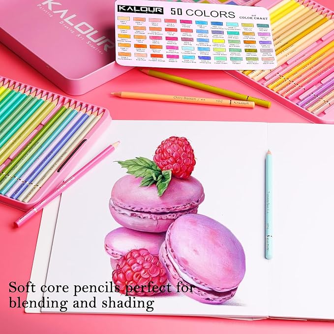 2026 new Colored Pencils Set of 50 Pastel Colors for Adults and Kids, Soft Core Artist Pencils for Drawing Sketching Shading Coloring, Numbered and Portable Tin Case