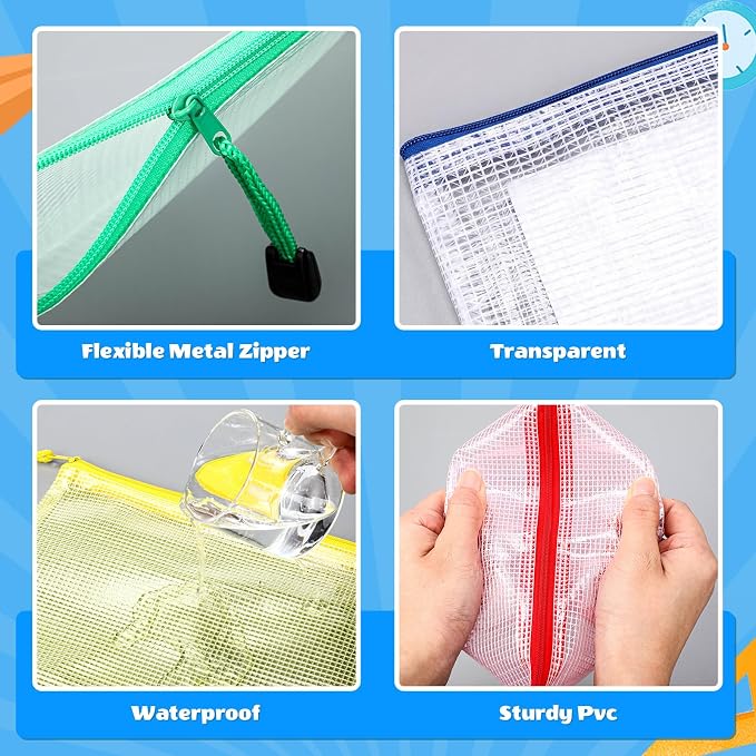 Handepo 100 Pack Mesh Zipper Pouch Pencil Pouches Bulk Storage Bag Small Clear Waterproof Purse Bag Multipurpose for Cash Board Game Passport Office (Multicolor Pouch Multicolor Zipper,A5)