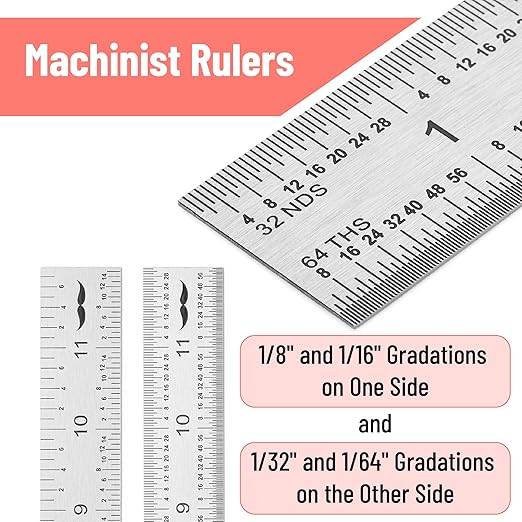 Mr. Pen- Machinist Ruler, 12 Inch, Stainless Steel Imperial | Precision Measuring Tool, 1/8", 1/16", 1/32", 1/64" Graduation for Engineering, Carpentry, Drafting, Office, School