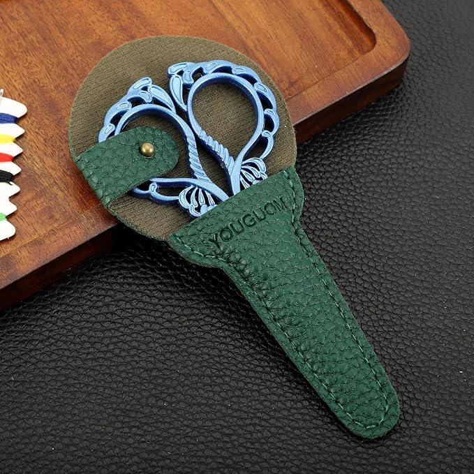 YOUGUOM Sharp Crochet Scissors, Small Sewing Embroidery Shears | All Purpose for Crafts, Artwork, Needlepoint, Cross Stitch, Paper Cutting, Detail Thread Snips, DIY Tools, with Cover, Blue