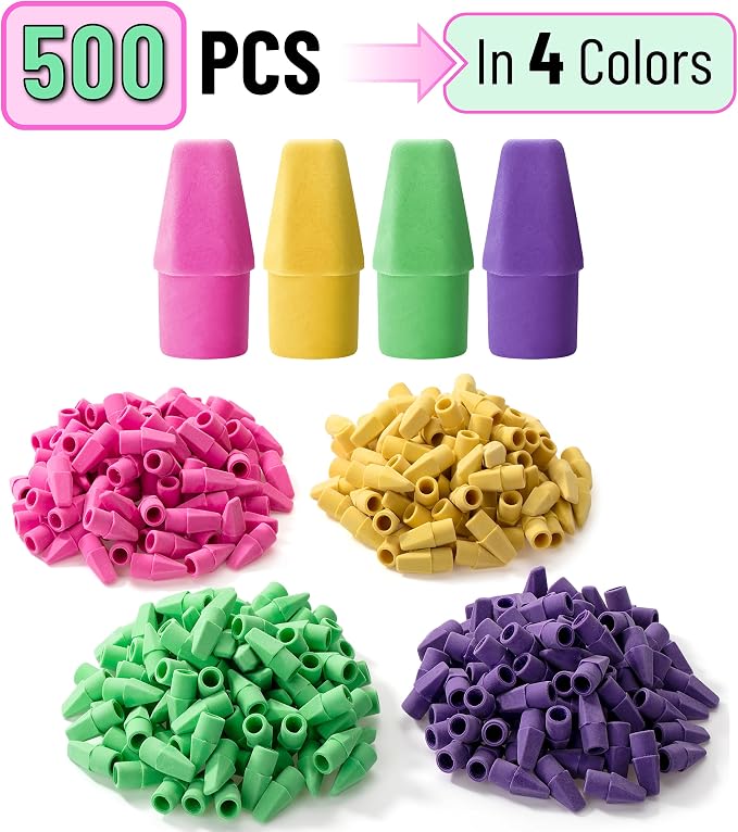 Mr. Pen- Pencil Erasers Toppers, 500 Pack, Vibrant Colors | Erasers for Pencil, Pencil Top Erasers