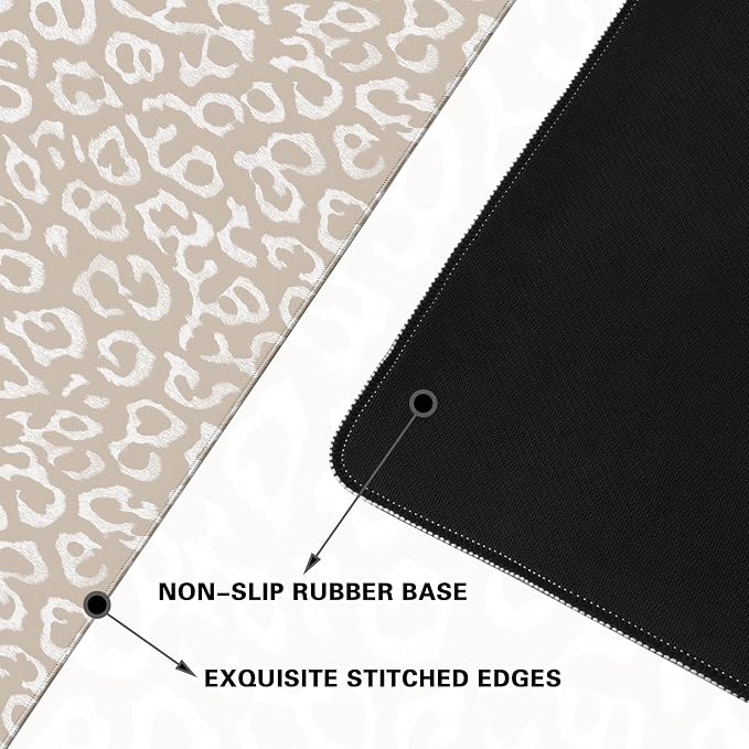 Desk Cover Mat, XXL Large Mouse Pad, Computer Laptop Mat Desk Decor for Office Game Home 31.5 X 15.7 Inch (Beige Leopard Print)