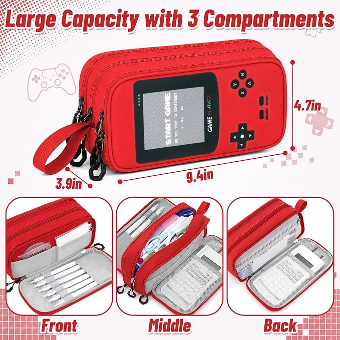 Pencil Case for Boys, Large Capacity Pencil Pouch with Zipper Compartments, Gamer Pen Bag Organizer for School Kids Teens