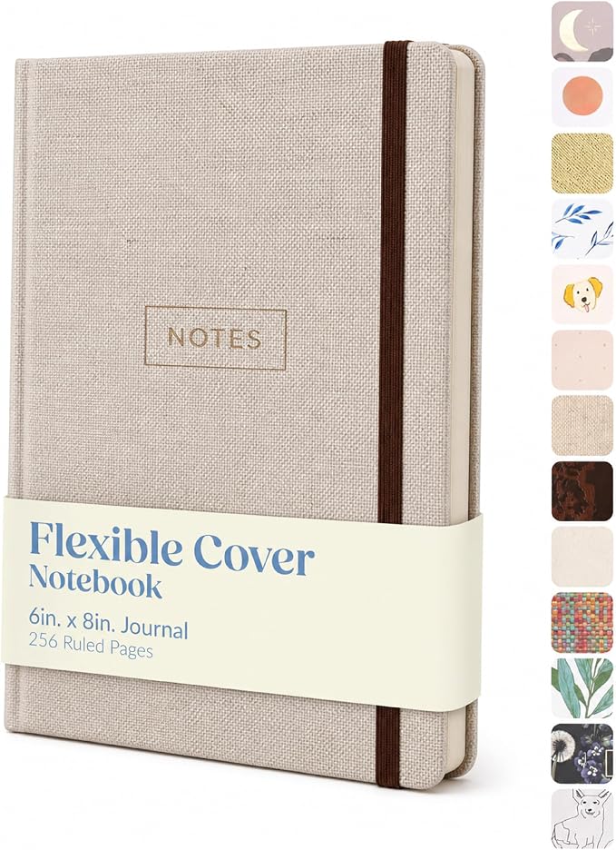 WORLD TRAVELER Eccolo Medium Lined Journal Notebook, A5 Writing Journal, 256 Ruled Ivory Pages, Ribbon Bookmark | Sturdy Flexible Hardcover, 80GSM Acid-Free Ivory Pages, Smyth-Sewn Lay-Flat Binding, Ribbon Bookmark