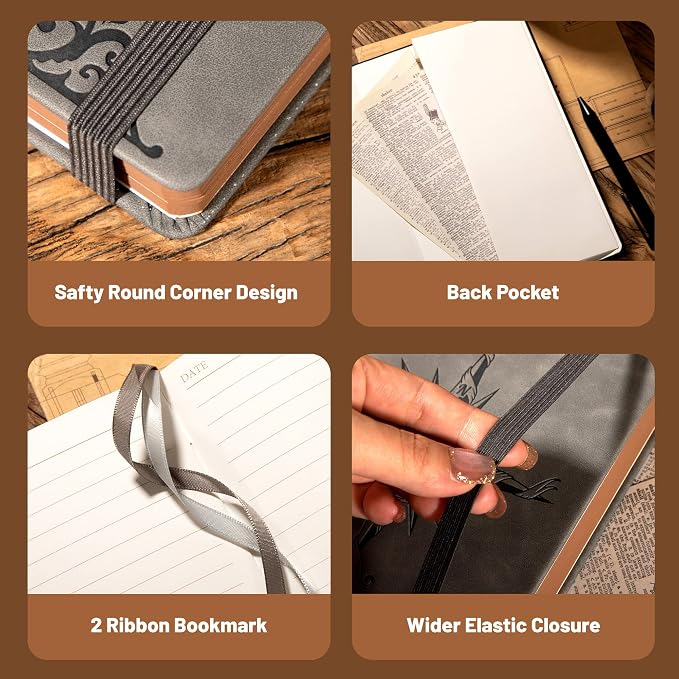 CAGIE Compass Leather Journal Gift for Men - Vintage Writing Notebook with Pen, 100 GSM 288 Page Lined Journal A5 Hardcover, 180° Lay Flat, Daily, Travel, Office & Gift Idea