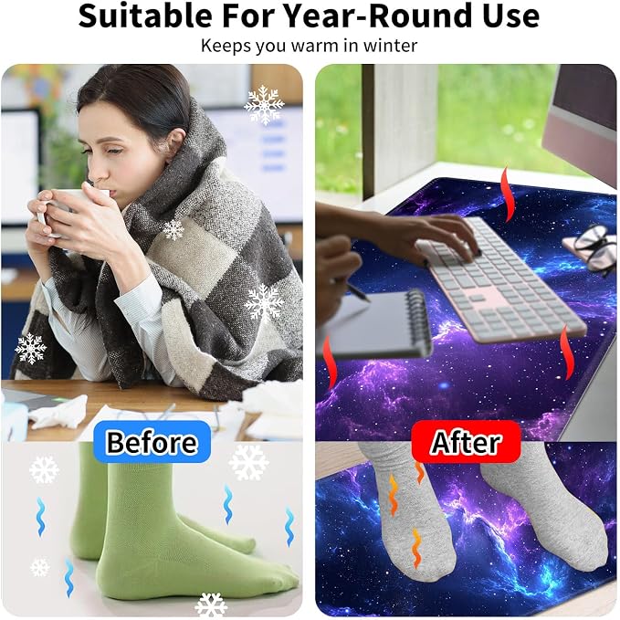 Warm Desk Pad,Heated Desk Pad,Office Mat,3 Heating Levels & 3 Hours Auto Shut-Off,31.5"*13" Gaming Mouse Laptop Keyboard Leather Desk Mat,Blue Purple Glitter Sky