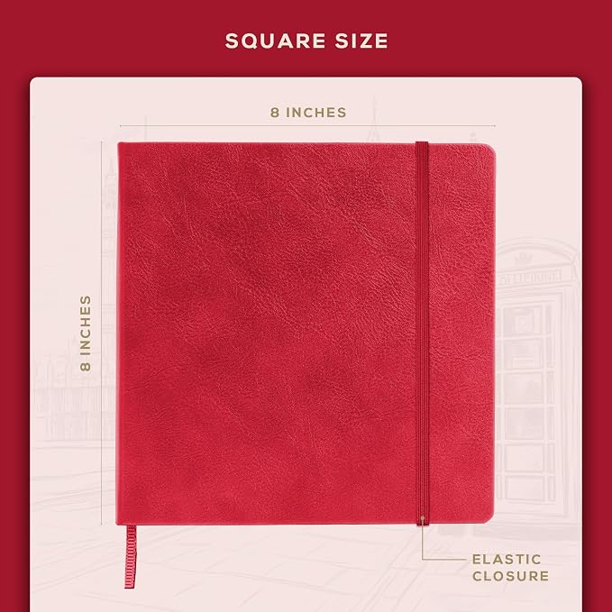 Beechmore Books Square Mixed Media Sketchbook - 8"x8" Professional Art Journal, 160 GSM / 98 lb Ivory Paper, Perforated Pages, Vegan Leather Hardcover, Lay-Flat Design for Drawing & Doodling