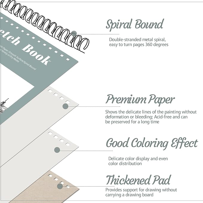 4 Pack Sketch Book, 9 x 12 Inch Sketchbook, 68lb/100gsm Top Spiral Bound Sketch Pad, Acid Free Art Supplies Drawing Painting Sketching Paper for Kids, Adults, Beginners, Artists (30 Sheets Each) | 100gsm/68lb paper, hardcover backboard, lay-flat top sp...