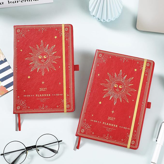 2027 Planner - 2027 Weekly Monthly Planner, January 2027 - December 2027, 5.75" x 8.25", Faux Leather Planner 2027 with Back Pocket & 40 Notes Pages - Red