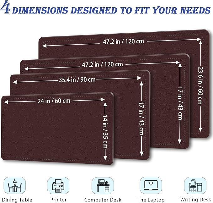 Non-Slip Desk Pad, 24" x 14" Large Mouse Pad, PU Leather Desk Mat with Suede, Laptop Desk Pad, Waterproof Keyboard Pad, Desk Blotter for Office/Home/Decor (Brown Coffee)