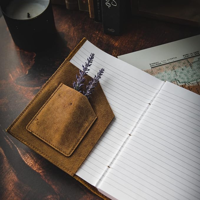 Modest Goods Refillable Leather Journal | Premium Lined A5 Notebook Cover | 200 Ruled Writing Pages | Card Holder Slot | Leather Bound Journals for Men & Women, Best Gift Travel Diary, Cool Planner