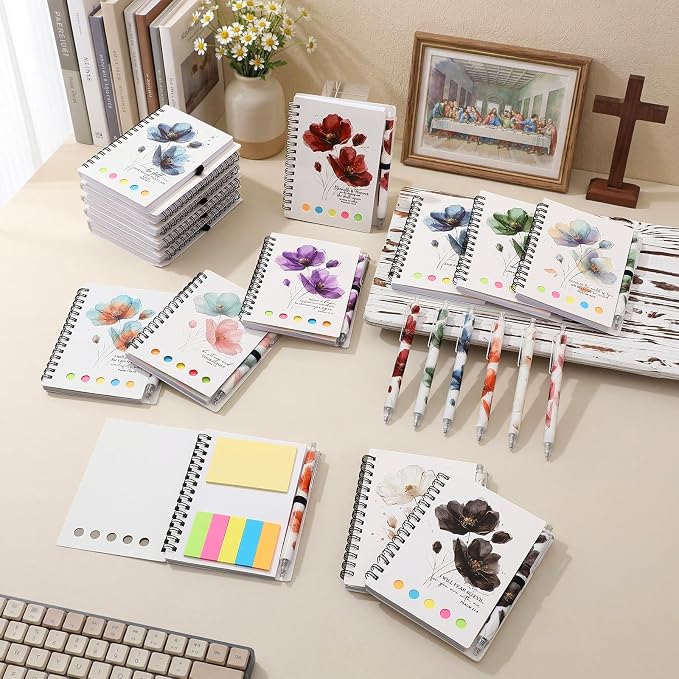 Kosiz 12 Sets/24 Pcs Christian Gifts Bulk Prayer Journal Scripture Notebook, Bible Pen(Light, Water Color)