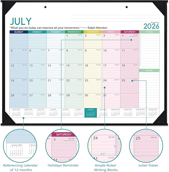 Desk Calendar 2026-2027 -18 Monthly Large Desk Calendar 2026-2027, 22" x 17", Jul. 2026 - Dec. 2027, Corner Protector, Large Ruled Blocks - Colorful Lump