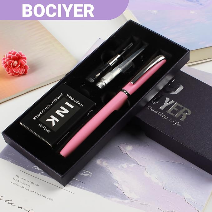 Super Smooth Writing Fountain Pen Set,Includes 2 Hand Polished Iridium Nibs(Fine & Extra Fine),8 Ink Cartridges,2 Ink Refill Converter and Gift Box,Best Pen Gift Set for School,Office(Black)