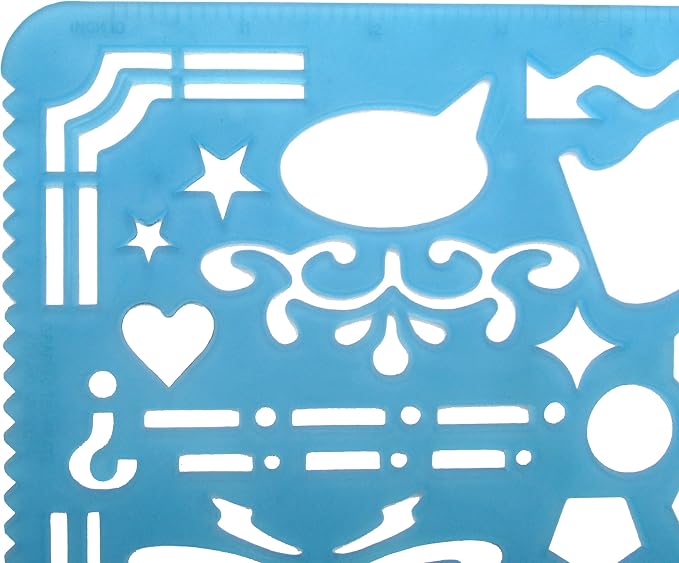 Set of 2 Plastic Stencil Art Templates Drafting Ruler with Various Cut Out Designs for Art and Craft Projects, Artistic Drawing, Tracing, Painting - Ideal for Professionals, Students and Kids