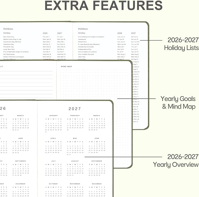 And Per Se Undated Academic Planner, Weekly & Monthly Planner with Goal & Habit Tracker, A5 Hardcover, Olive Green
