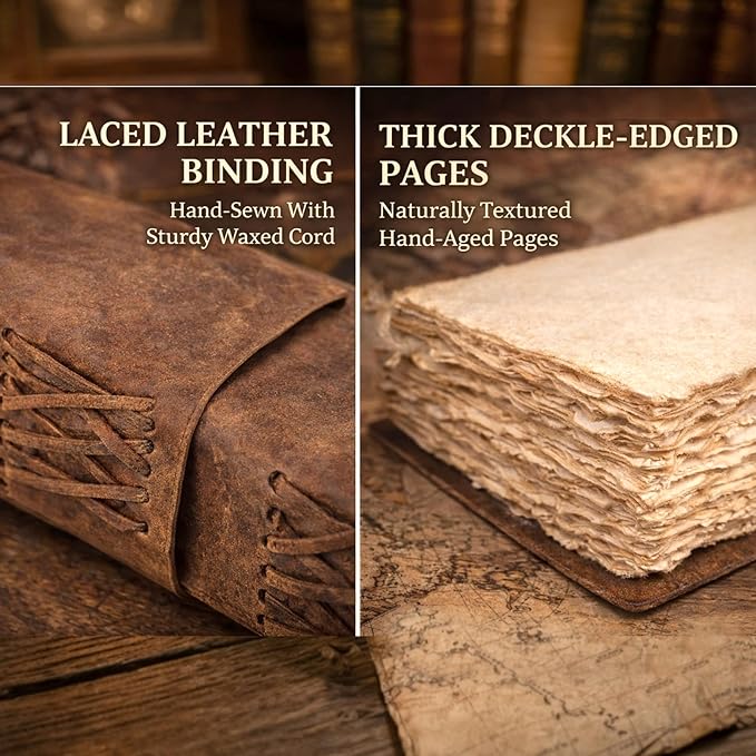 cuero Compass Vintage Leather Journal Antique Handmade Leather Bound Journal with Deckle Edge Paper Diary Leather Sketchbook Drawing Journal Notebook Great Gift Men & Women (Vintage Brown, 4X6 Inch)