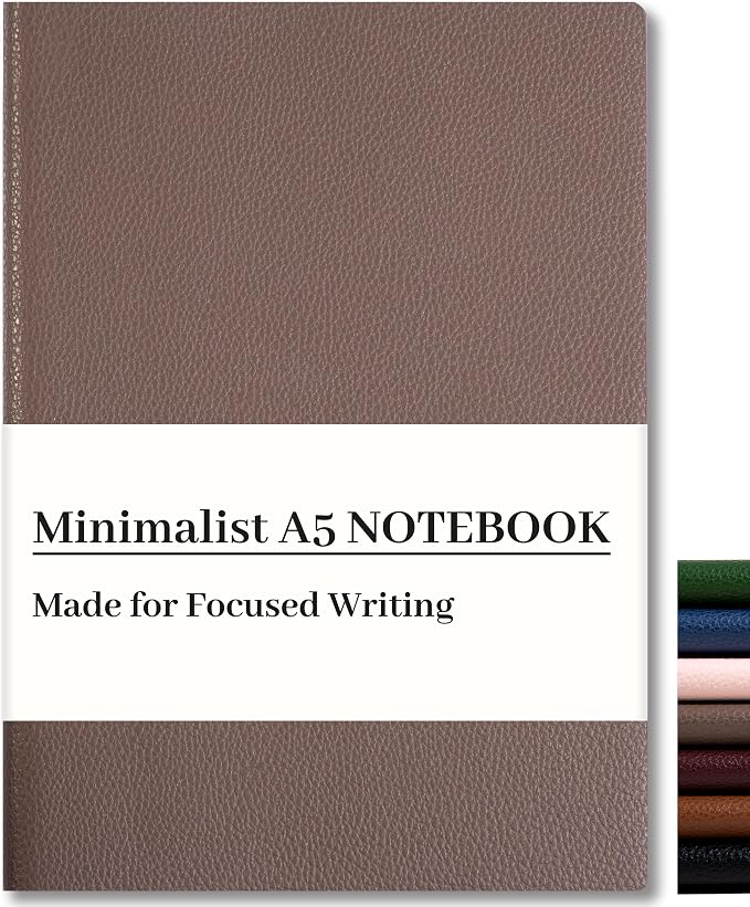 CAGIE Lined Journal Notebook for Men & Women,176 Pages A5 Medium Size, Softcover Leather Journals for Writing, College Ruled Notebook for Work & School, 100 GSM Thick Paper (5.7'' x 8.3'') (Taupe)