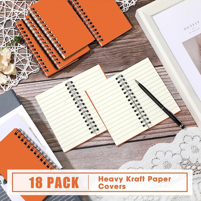 Jutom 18 Pcs Small Spiral Notebooks Memo Pads 3x5 Bulk Small Pocket Notepads Back to School Supplies Mini Notebook with Lined Mini Journals for Office & Work, 120 Pages (Orange)
