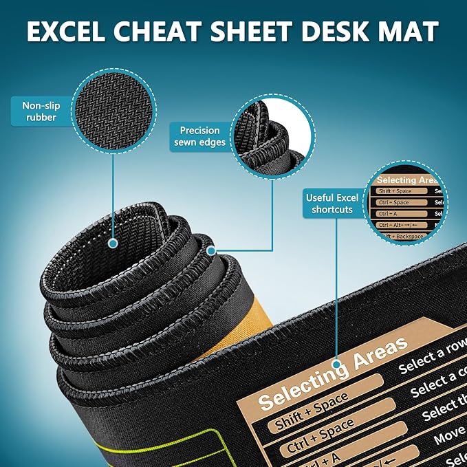 Excel Cheat Sheet Desk Pad - Large Mouse Pad - Excel Cheat Sheet Desk Mat, Non-Slip Base Mousepad Suitable for Office, Computer Games, Desk Mat and More (31.5" x 11.8")