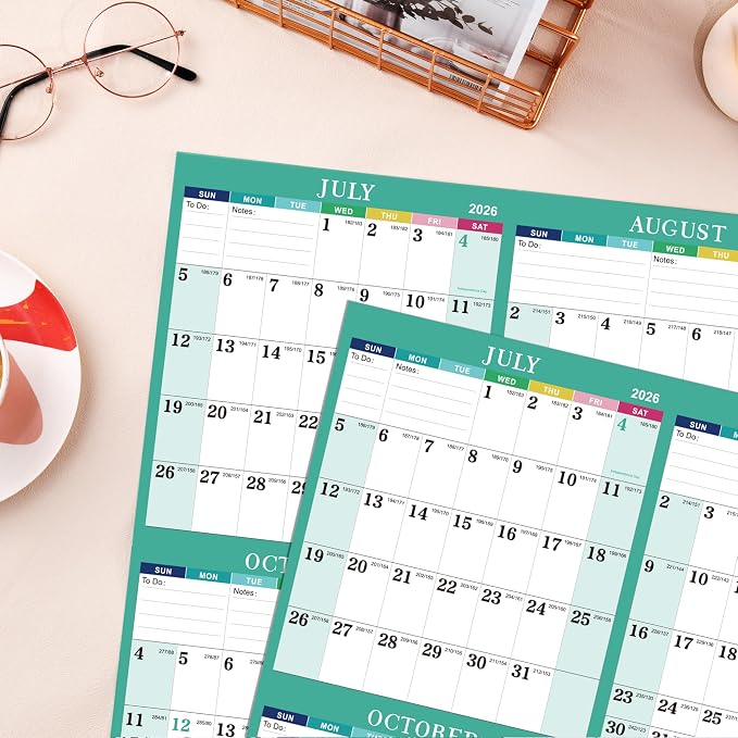 Yearly Wall Calendar 2026-2027 - 2026-2027 Calendar, July 2026 - June 2027 | Yearly Wall Calendar 26-27, 34.8"""" x 22.8"""" (Open), 26-27 Calendars Vertical, One Page for Organizing - Colorful Lump