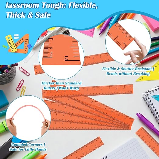 36 Pack 12 Inch Clear Orange Plastic Rulers Bulk, Transparent Metric Rulers with Centimeters and Inches, Straight Measuring Rulers for Back to School, Kids Classroom School Office Home Supplies