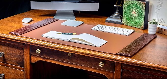 Dacasso Brown Crocodile Embossed Leather Luxury 8 Piece Desk Set - Blotter Pad & Desk Mat Organization Essentials - Executive Decor and Surface Protector