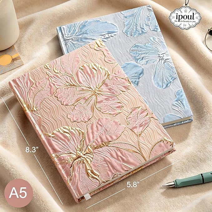 Floral Journal for women, Hardcover Notebook, A5, 6x8, Ruled Pages, Lay Flat, Pretty Journal, Lily Flower, Pink, can be Reading Journal, Writing Notebook, Self Love Journal, Personal Journal