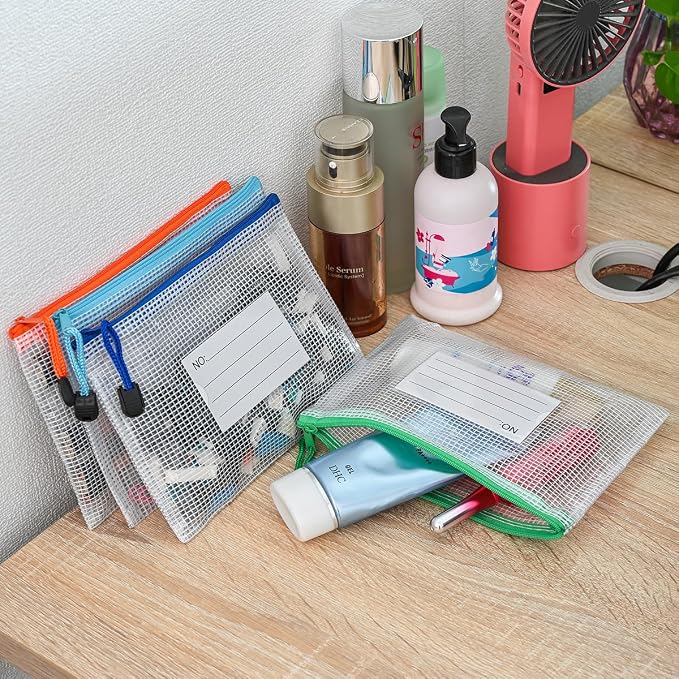 Plastic Mesh Zipper Pouch, 12Pcs Zipper File Bags with Label Pocket, Game Boards Storage Bags, Waterproof Document Storage Bags for Office Home Travel (B6 Size 7.6x5.3 in)