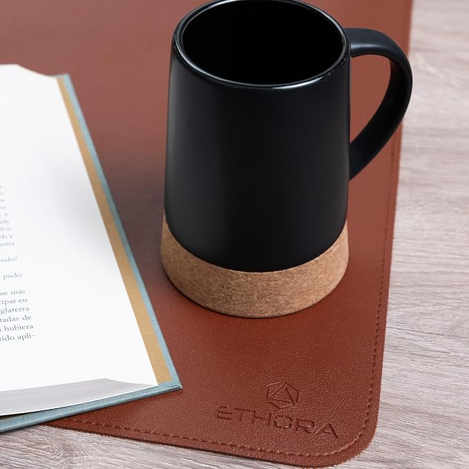 Desk Mat -Computer Desk mat with Non Slip Suede Bottom with Stitched Edges- Waterproof - Leather Desk pad PU Desk Cover for Home, Mouse, Makeup Mat for Vanity (Brown, 31.5 x 15.7)