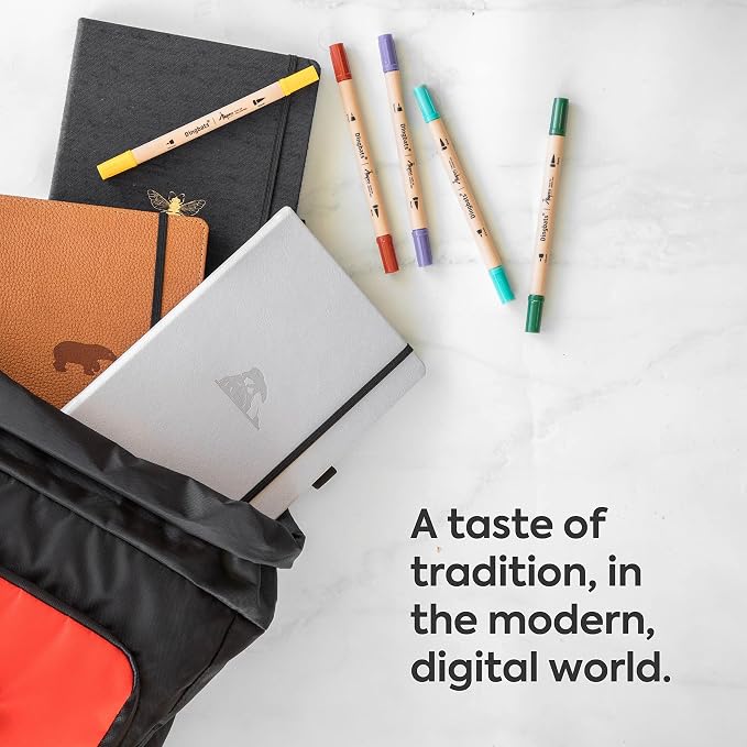 Dingbats* Earth Dotted Writing Journal Notebook A5 - Vegan Leather Hardcover - Ideal for Work, Travel - Pocket, Elastic Closure & Bookmark