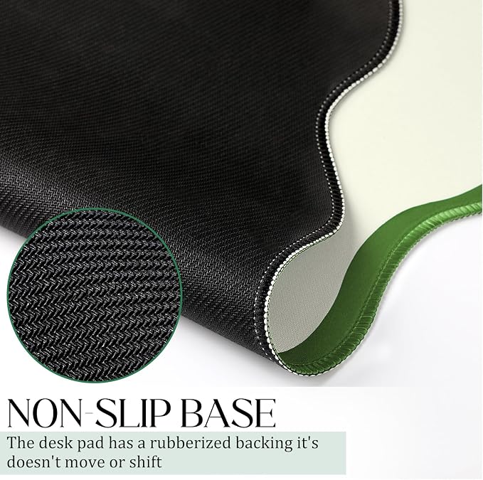 Hahafelt Scalloped Desk Mat Large Desk Pad Cute Coquette Table Mat Back to School Preppy Table Make up Pad Nonslip Graduation Gift with Stitching Waterproof Gaming(Green,31.5 x 15.8 Inches)