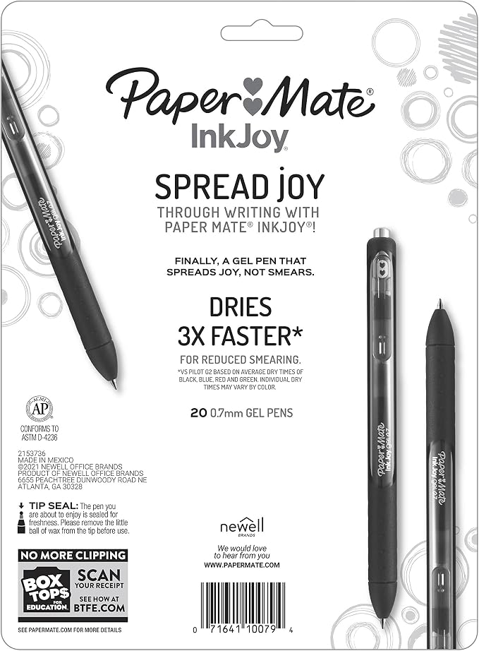 Paper Mate InkJoy Gel Pens,Medium Point (0.7mm),Assorted Colors,- Back to School Supplies,Teacher Essentials,Journaling,Writing,Note-Taking,20 Count (Pack of 12)