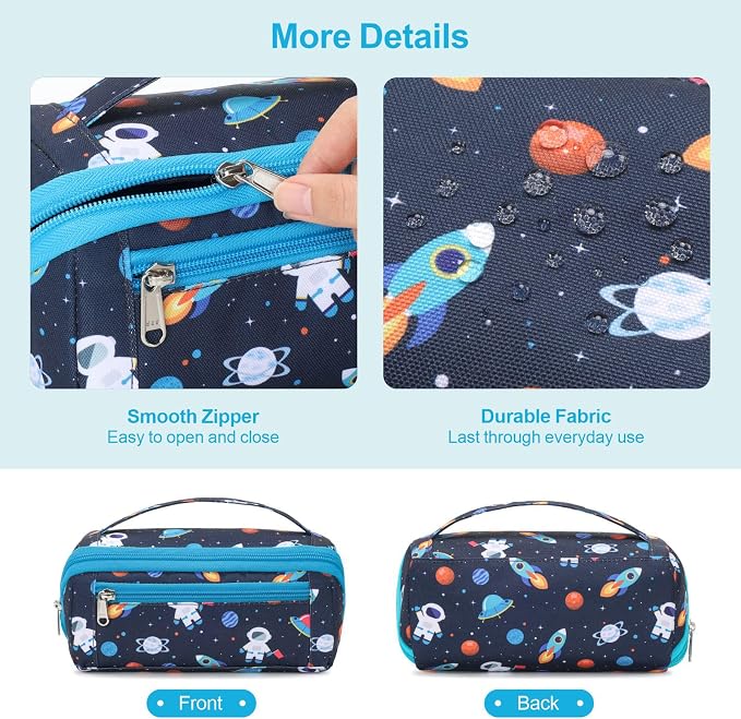 Large Pencil Case for Boys - Aesthetic Pencil Pouch for School | Kids Pencil Case & Wide Handle, Water Resistent Organizer Box, Fits 50 Pens & Markers, Daily Use, Dark Blue Space Astronaut