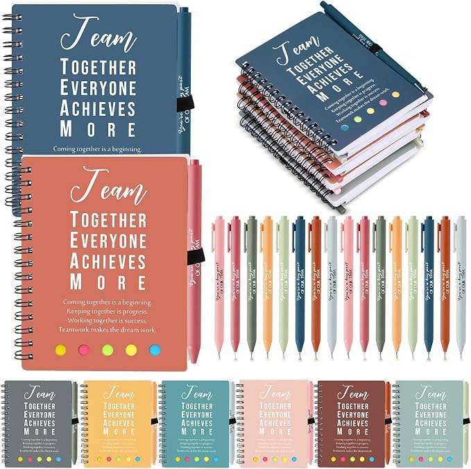 Resurhang 48 Pcs/24 Set Back to School Gifts for Students Teacher, Inspirational A6 Spiral Journal Notebook with Pen for Employee Team Teachers Students Classroom Rewards(Bright Color,Team Together)