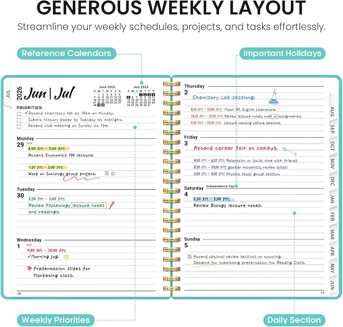 Planner 2026-2027, 8.5" x 11" Weekly and Monthly Academic Year Planner Calendar, July 2026 - June 2027, Hardcover Large School Planning Agenda With Tabs, Perfect for School & Office Supplies, A4, Aquamarine