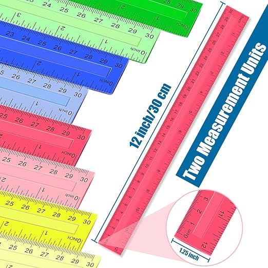 Ruler, 64 Packs 12 Inch Clear Plastic Rulers Bulk for Classroom, Transparent Assorted Color Ruler with Centimeters and Inches, Metric Rulers for Kids, Ideal Back to School Office Home Supplies