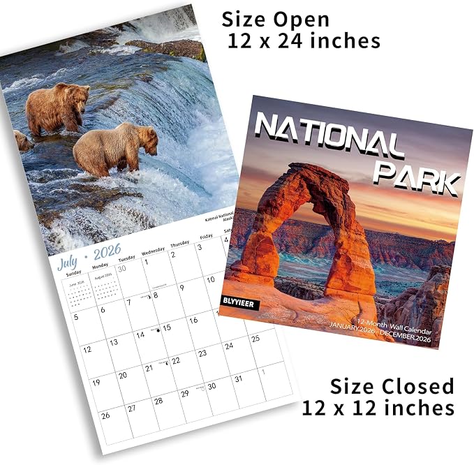 2026 Wall Calendar, NATIONAL PARKS Calendars,2026 Monthly Calendars, Wall Calendar 2026,Thick Glossy Paper, Organizing & Planning & Giftable