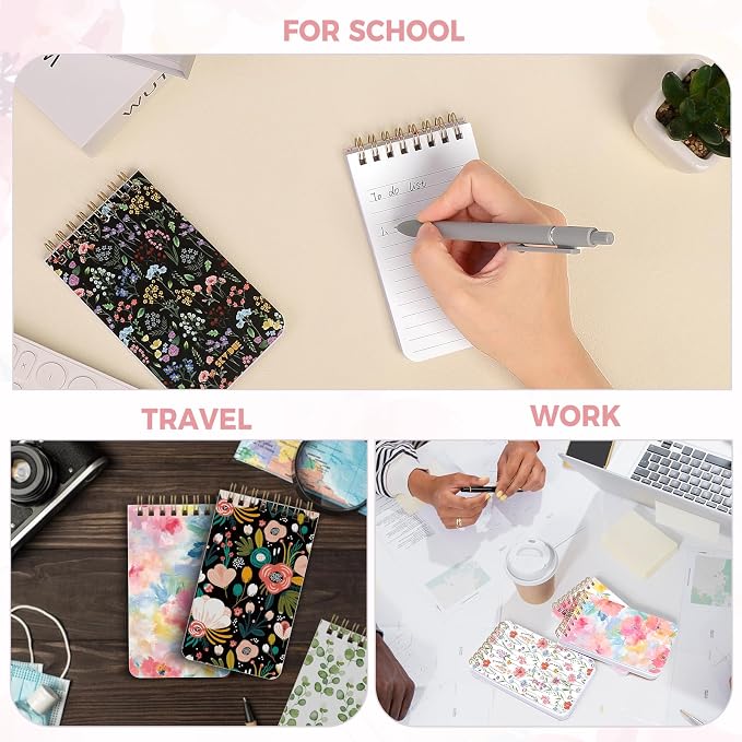 SKYDUE Small Notebooks, 3x5 Pocket Notepads with Aesthetic Covers, Mini Spiral Notebook with Lined Pages for Work Nursing School Essentials, Set Of 8