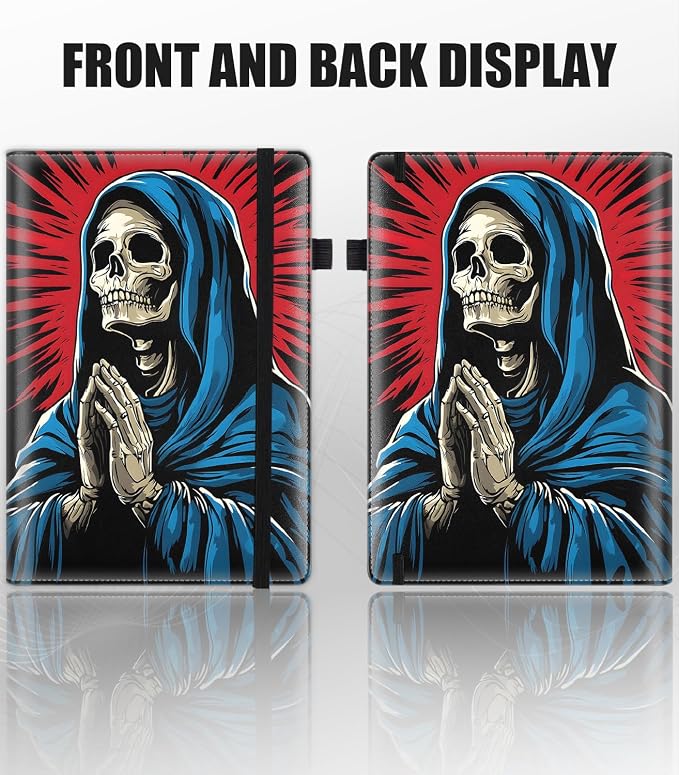 Hardcover Executive Notebooks, A5 PU Leather Lined Journal Notebook, 200 Pages Thick Paper Subject Notebooks for School,Work,Home Writing Business Notebook, Diary Book ，Praying Skeleton