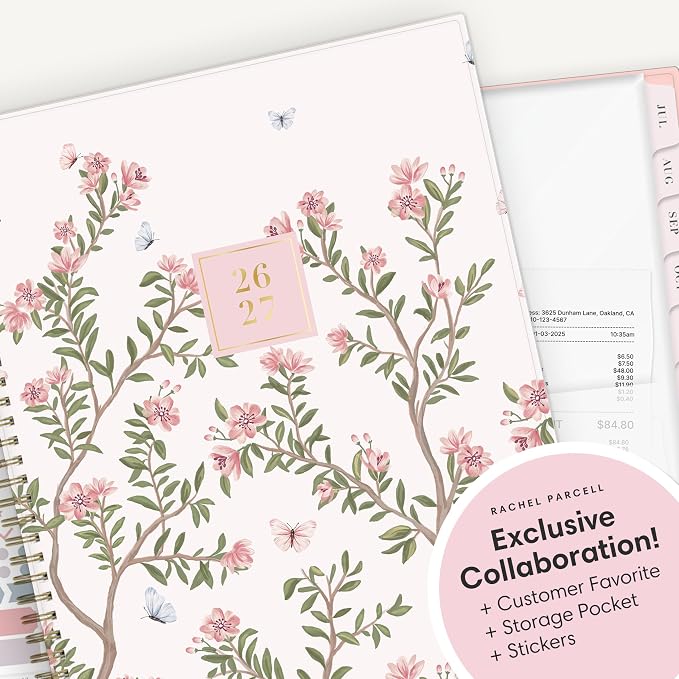 Blue Sky 2026-2027 Weekly & Monthly Academic Planner, 8.5"x11", Cherie | July 2026 - June 2027, Flexible Cover, Wirebound, Laminated Tabs, Storage Pocket, Stickers, Academic Year, Rachel Parcell