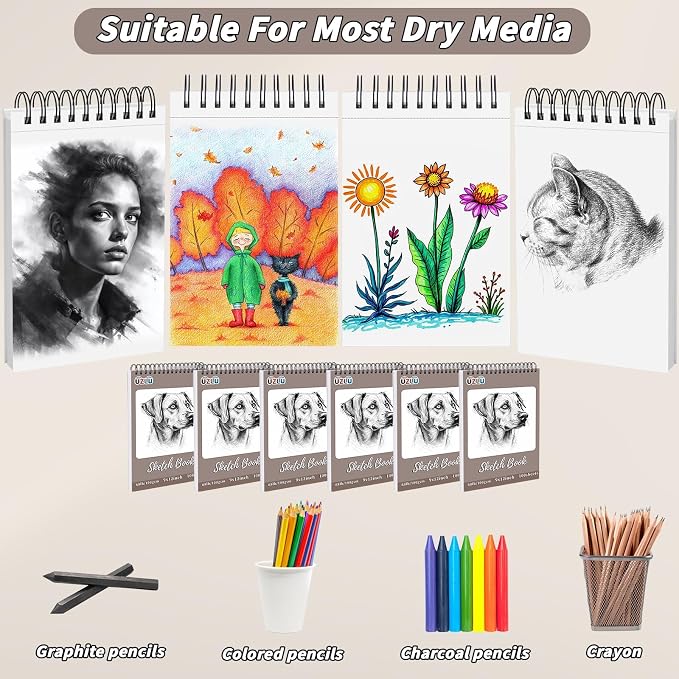 10 Pcs Sketch Book Bulk 9 x 12 in 400 Sheets Top Spiral Bound Sketch Pad Drawing Paper 40 Sheets Each Acid Free Mixed Media Sketchbook 68lb/100gsm Art Supplies for Beginner Artist